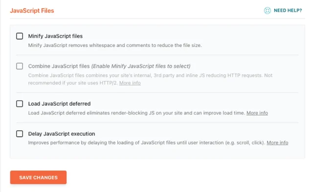 JavaScript file minification settings in WP rocket