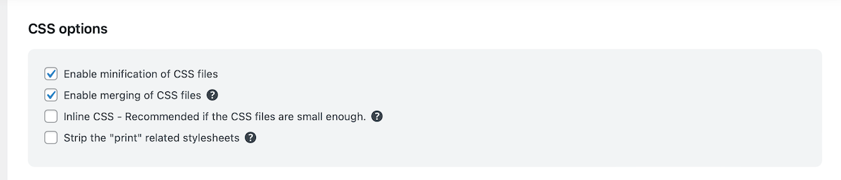 WP-Optimize CSS compression options