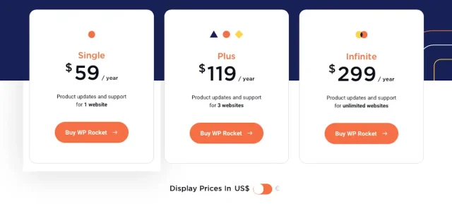 WP rocket pricing page