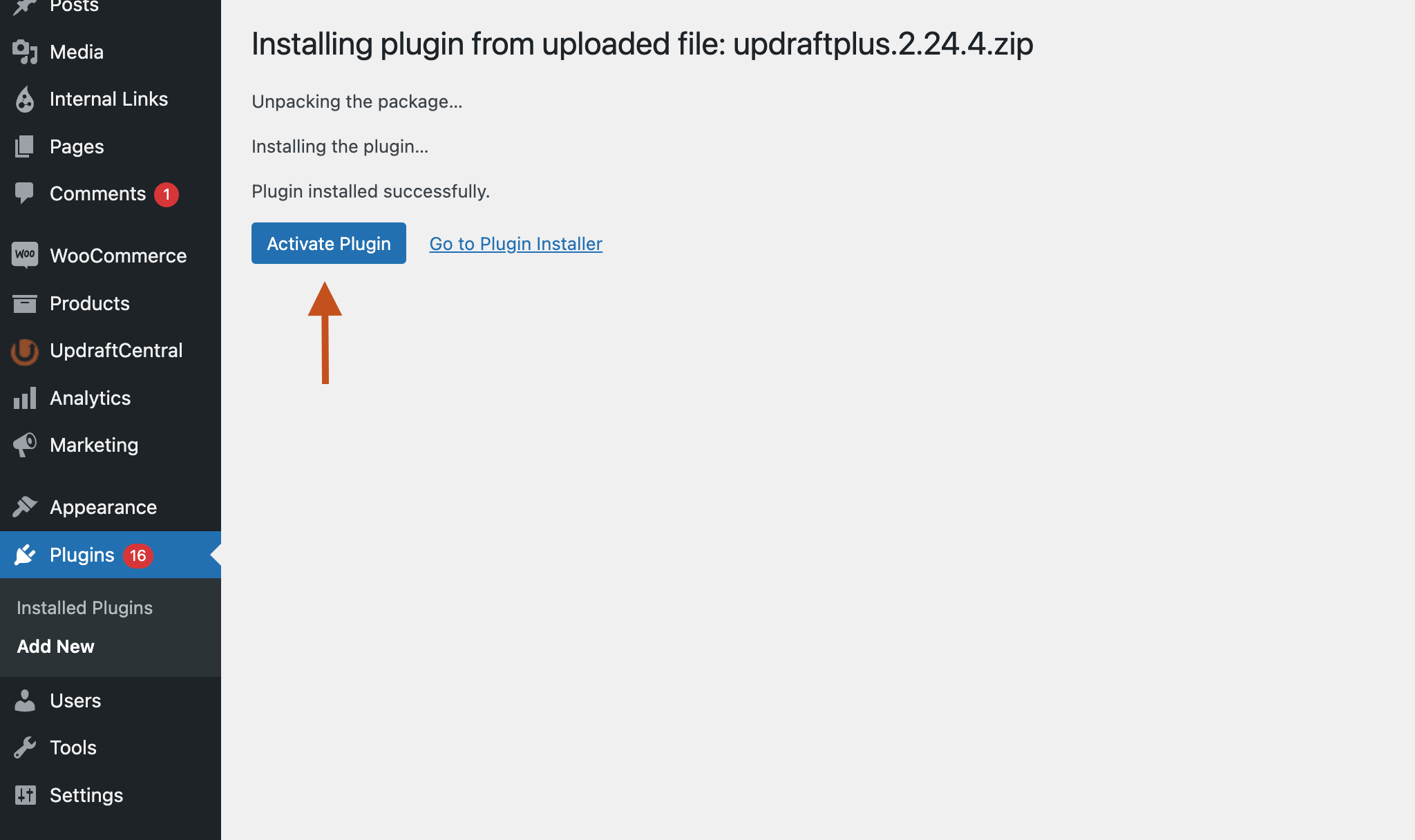 Activate UpdraftPlus premium