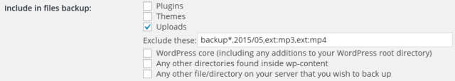 Adding a file to the exclusion section in UpdraftPlus