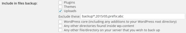 Exclude files with certain prefixes in the 'Include in files backup' section 'Exclude these' option