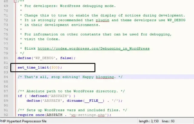 'Set_time_limit' code line in wp-config.php