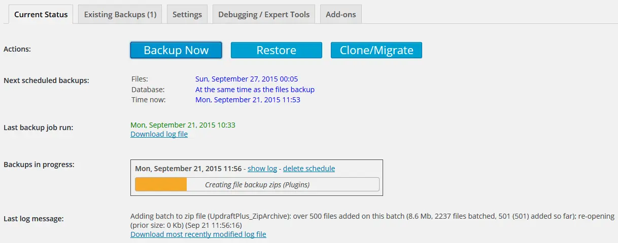 Stopping an in-process backup UpdraftPlus