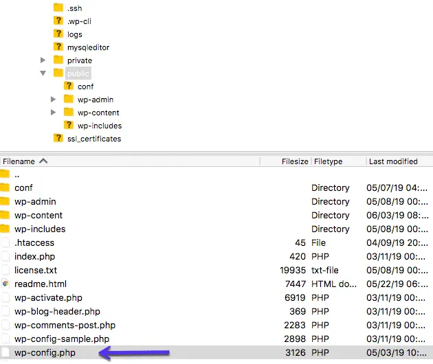 wp-config.php file location