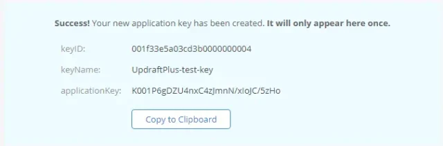 Once the new key is created, copy the details and save them