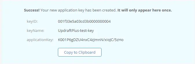 Once the new key is created, copy the details and save them