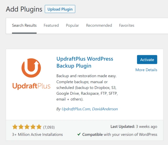 Add UpdraftPlus
