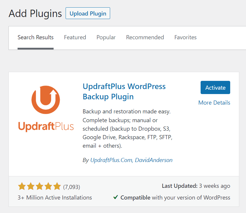 Add UpdraftPlus