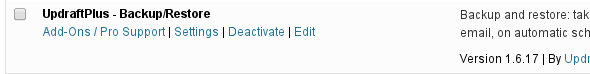 Under the title of UpdraftPlus select the 'Deactivate' button