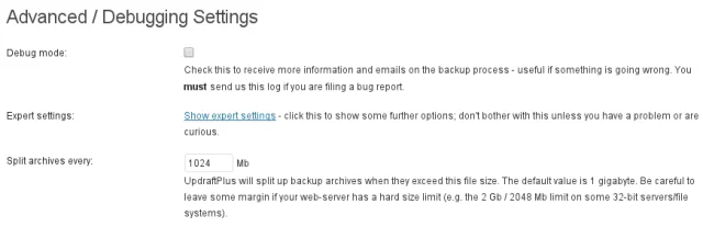 'Advanced/Debugging Settings' option