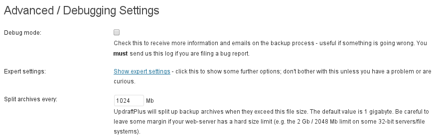 'Advanced/Debugging Settings' option