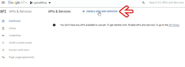 Select '+ Enable APIs and Services'