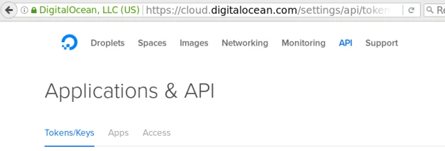 Application & API 'Token/keys' tab