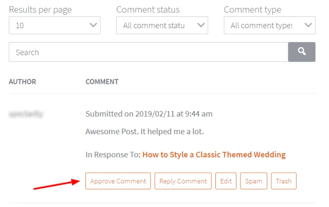 Select 'Approve comments' button