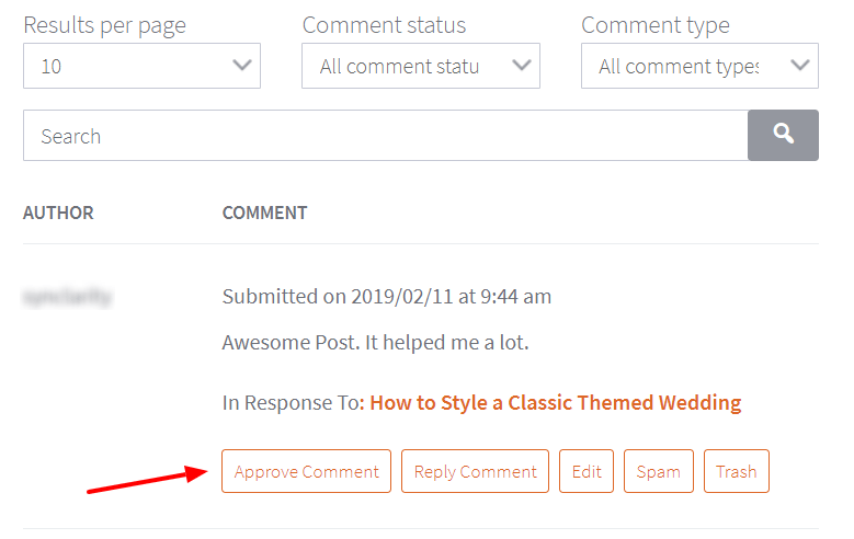 Select 'Approve comments' button