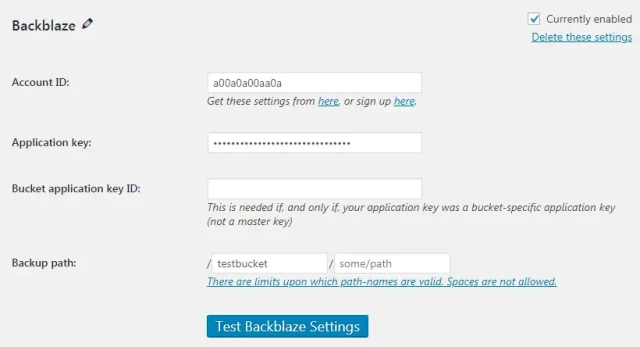 In the Backblaze section copy the 'Application key'