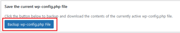 Select 'Backup wp config.php file' button