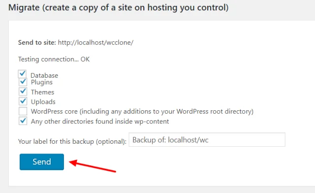 Choose the items you would like to migrate then select 'Send' button