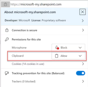 Select 'Allow' in the Clipboard menu