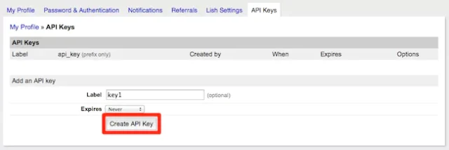 Select 'Create API key' button