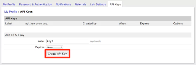 Select 'Create API key' button