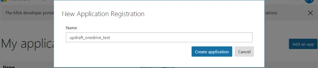 Create OneDrive application