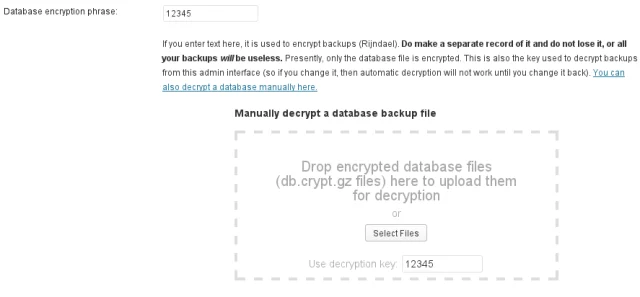 Drop encrypted database files in the area or select 'Select Files' button