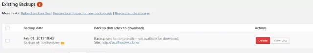 Existing backups log