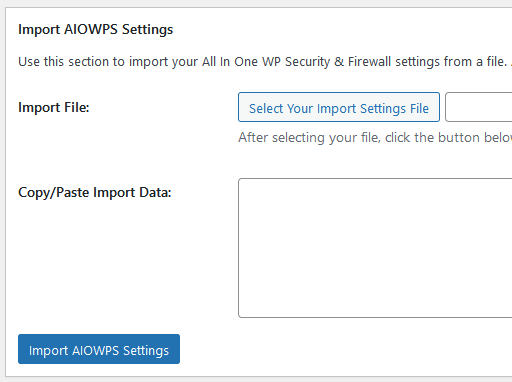 Select 'Import AIOWPS settings' button