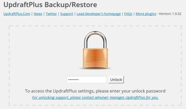 UpdraftPlus locked admin window