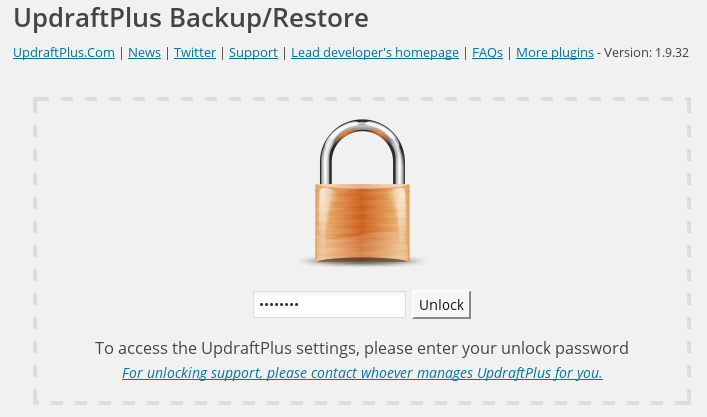 UpdraftPlus locked admin window