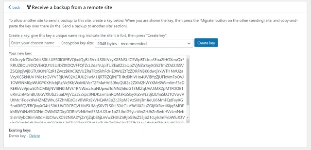 Copy the site key from the 'Your new key' section