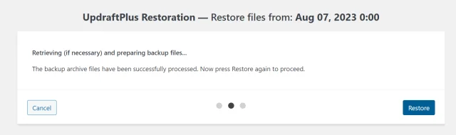 UpdraftPlus Restoration preparing backup files