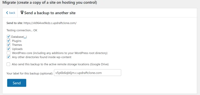 Selection your desired options, then select 'Send' button