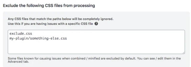 Minify exclude CSS window