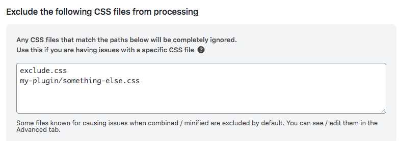 Minify exclude CSS window