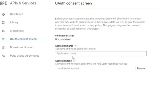 Add the details in the 'OAuth consent screen'