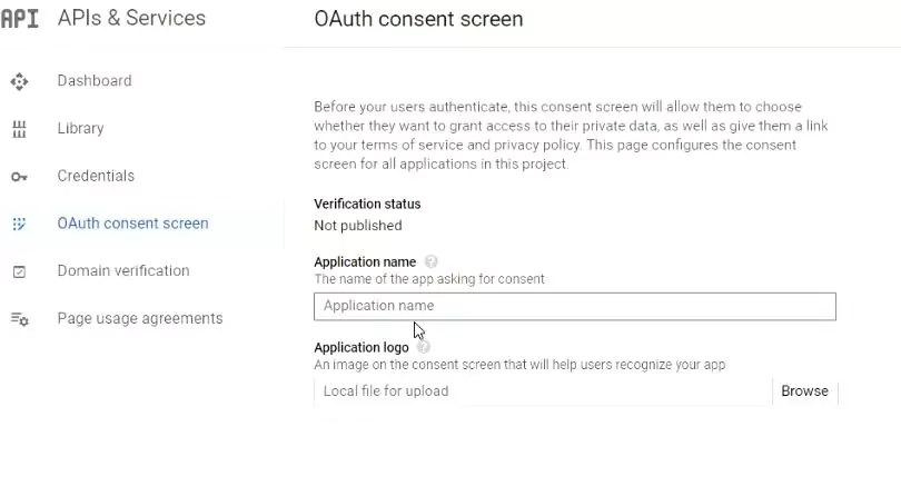 Add the details in the 'OAuth consent screen'