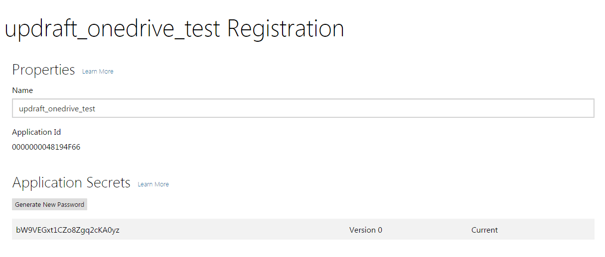 OneDrive registration entry window