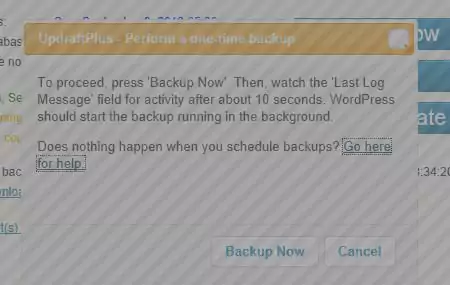 Perform a one time backup dialogue