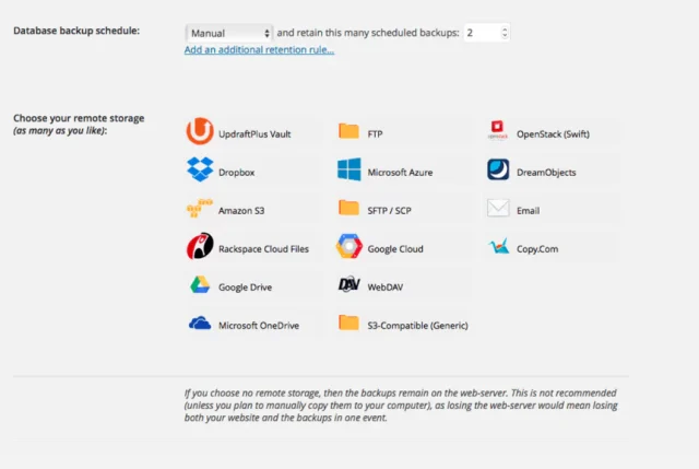 UpdraftPlus Remote storage options