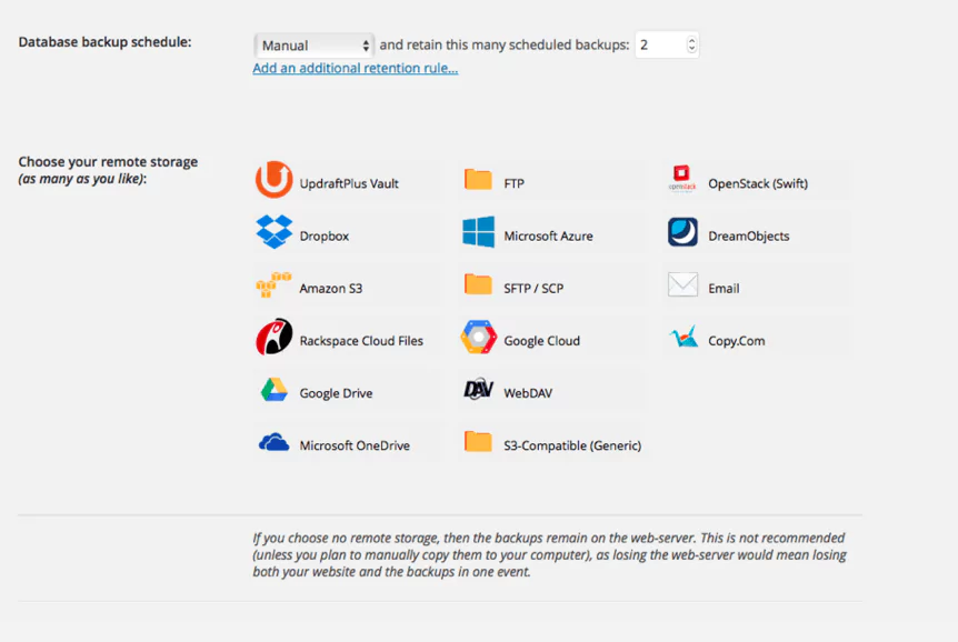 UpdraftPlus Remote storage options