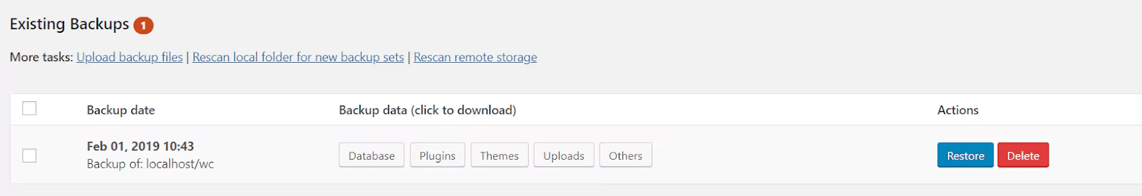 Restore deleted backups from existing backup log