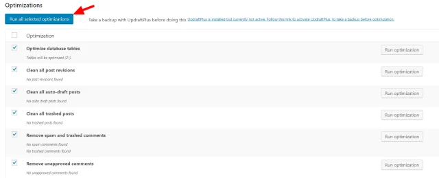 In the 'Optimizations' section select 'Run all selected optimizations' button