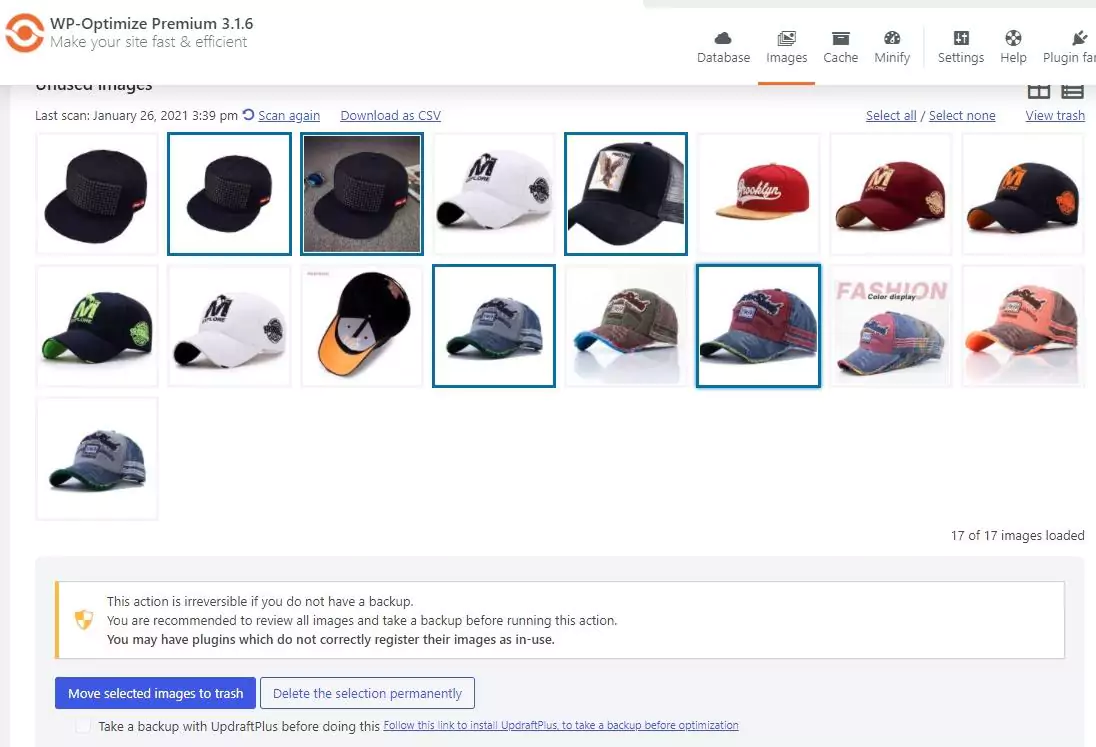Select 'Move selected images to trash' button