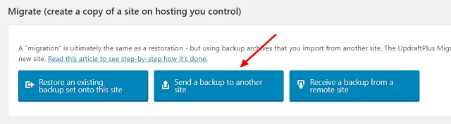 Select 'Send a backup to another site' button