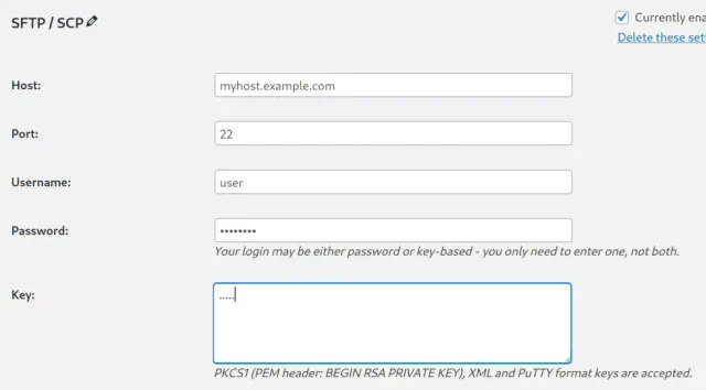 SFTP/SCP key form
