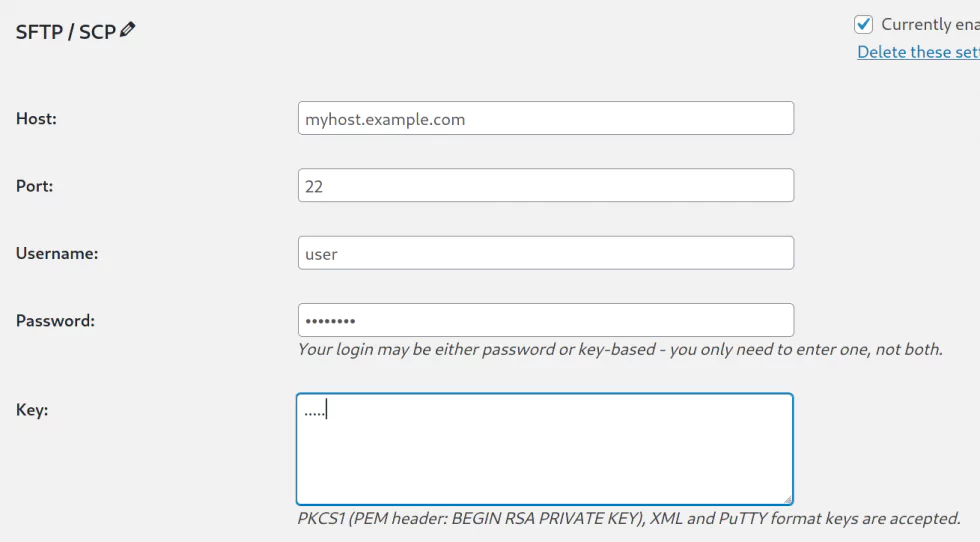 SFTP/SCP key form