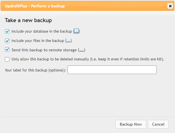 In the 'Perform a backup' dialogue, select '...' button next to the 'Include your database in the backup for more options